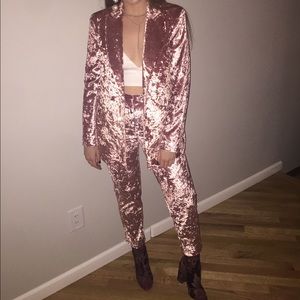 Blush Pink Topshop Velvet Suit